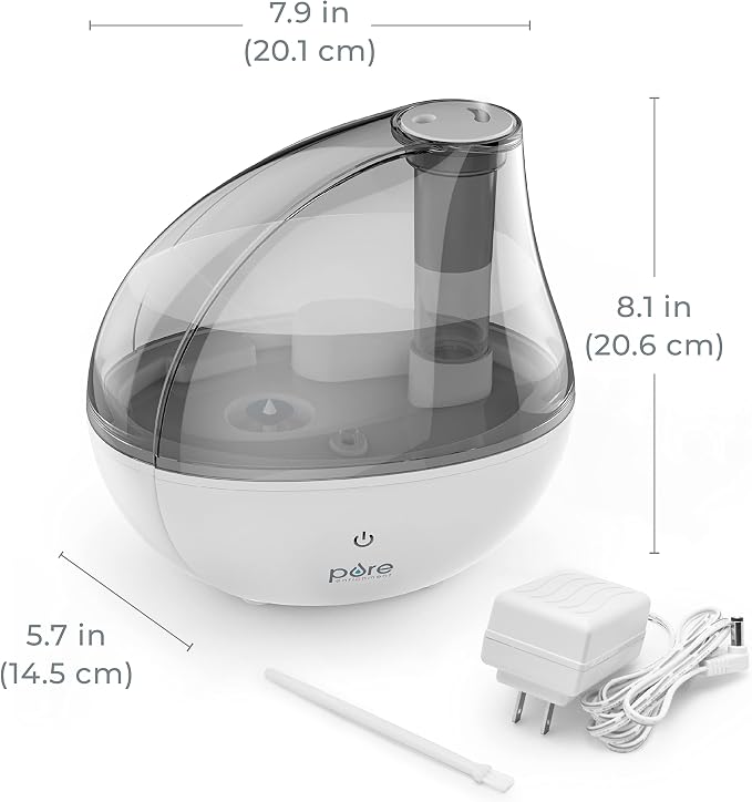 MistAire Silver Ultrasonic Cool Mist Humidifier for Bedroom, Office, Nursery & Indoor Plants - Lasts Up to 25 Hours