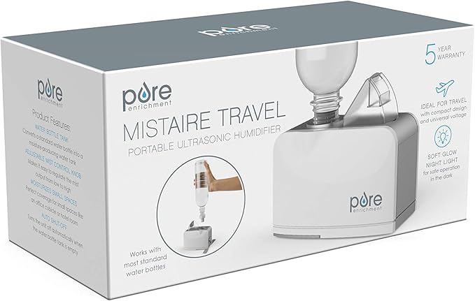 MistAire Travel - Ultrasonic Cool Mist Water Bottle Humidifier with Auto Shut-Off, Mood Light, Fold-Out Leg, alternate