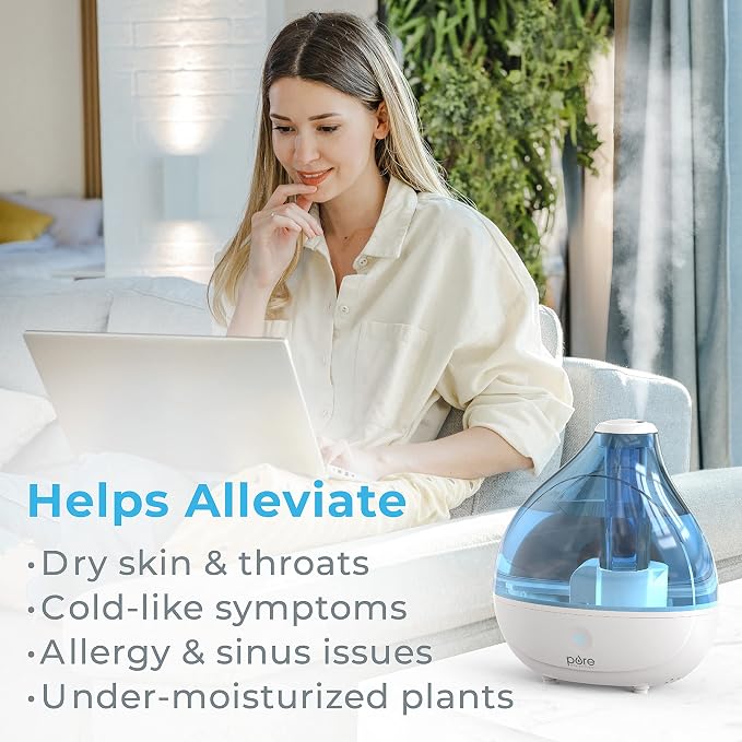 MistAire Ultrasonic Cool Mist Humidifier - Quiet Air Humidifier for Bedroom, Nursery, Office, & Indoor Plants, alternate