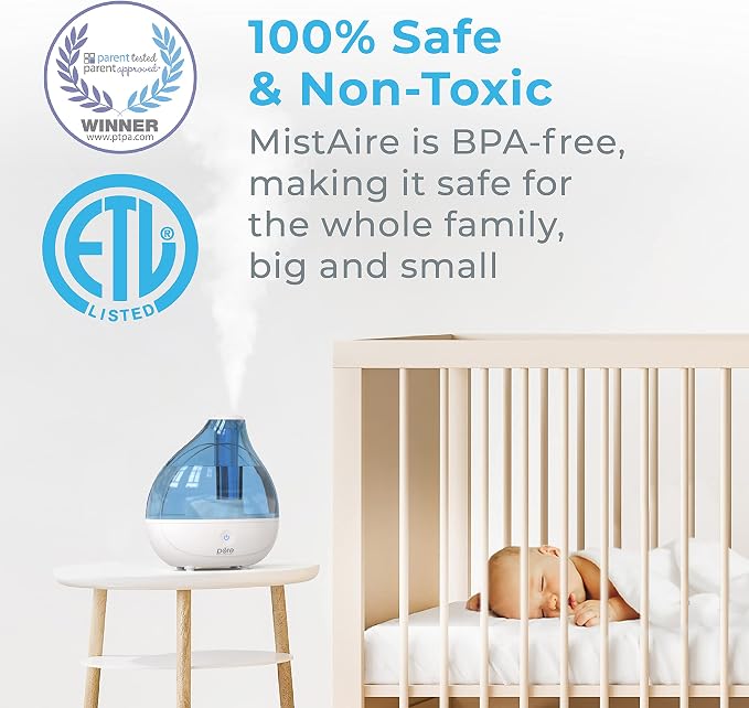 MistAire Ultrasonic Cool Mist Humidifier - Quiet Air Humidifier for Bedroom, Nursery, Office, & Indoor Plants, alternate