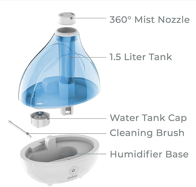 MistAire Ultrasonic Cool Mist Humidifier - Quiet Air Humidifier for Bedroom, Nursery, Office, & Indoor Plants, alternate