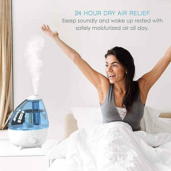 MistAire XL Ultrasonic Cool Mist Humidifier - All Day Operation for Large Rooms, 1 Gallon Tank, Variable Mist Control