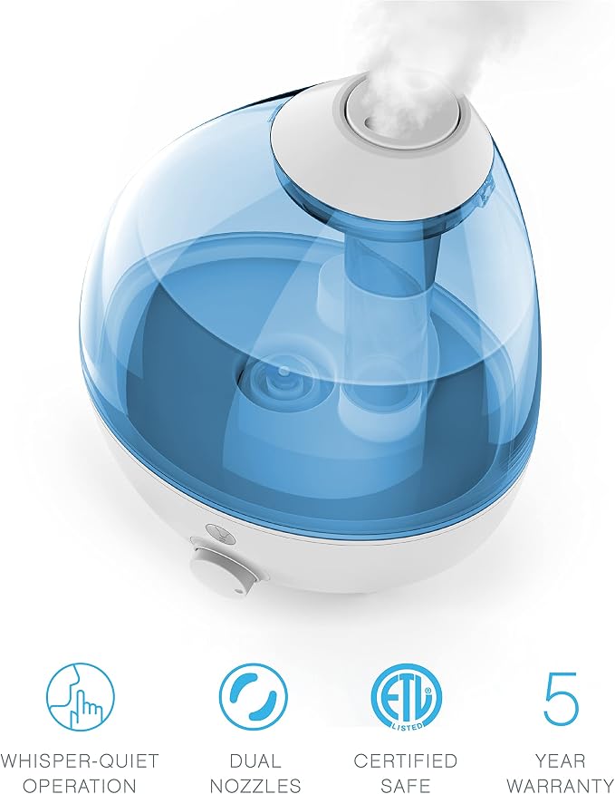 MistAire XL Ultrasonic Cool Mist Humidifier - All Day Operation for Large Rooms, 1 Gallon Tank, Variable Mist Control