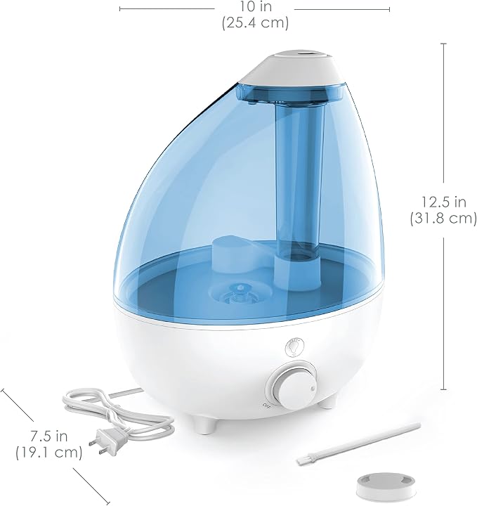 MistAire XL Ultrasonic Cool Mist Humidifier - All Day Operation for Large Rooms, 1 Gallon Tank, Variable Mist Control
