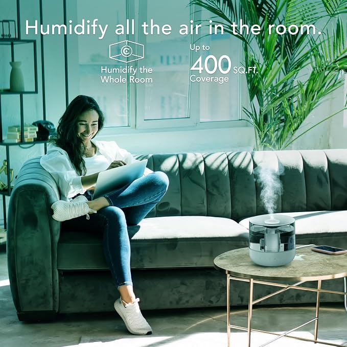 MISTIC 4 Whole Room Ultrasonic Humidifier, Top-Fill, Aromatherapy, 1-Gallon Tank, 3 Mist Settings, Ambient Lighting