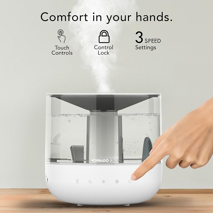 MISTIC 4 Whole Room Ultrasonic Humidifier, Top-Fill, Aromatherapy, 1-Gallon Tank, 3 Mist Settings, Ambient Lighting