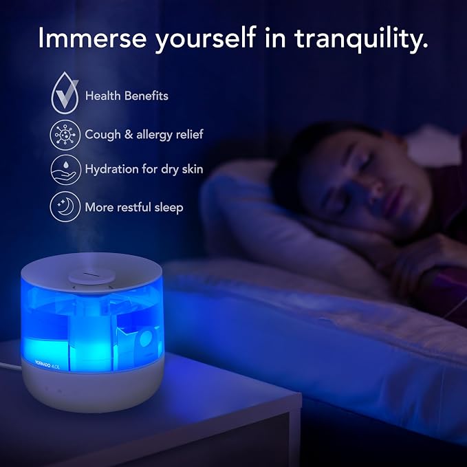 MISTIC 4 Whole Room Ultrasonic Humidifier, Top-Fill, Aromatherapy, 1-Gallon Tank, 3 Mist Settings, Ambient Lighting