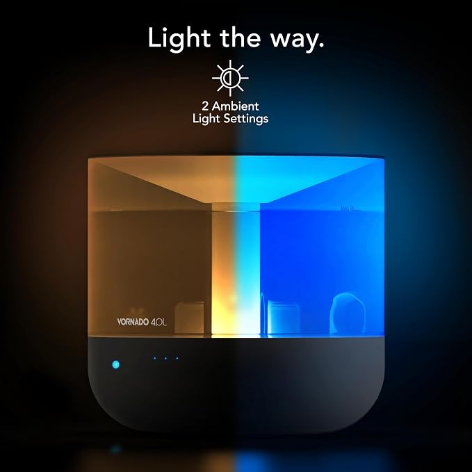 MISTIC 4 Whole Room Ultrasonic Humidifier, Top-Fill, Aromatherapy, 1-Gallon Tank, 3 Mist Settings, Ambient Lighting