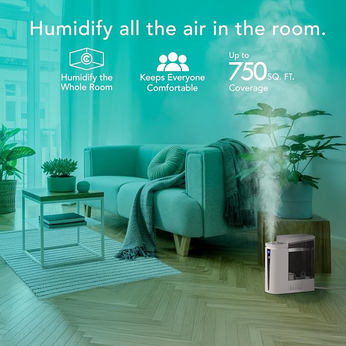 MISTIC 8 Whole Room Ultrasonic Humidifier, Top-Fill, Aromatherapy, 2-Gallon Tank, 3-Gallon Output, Warm or Cool Mist