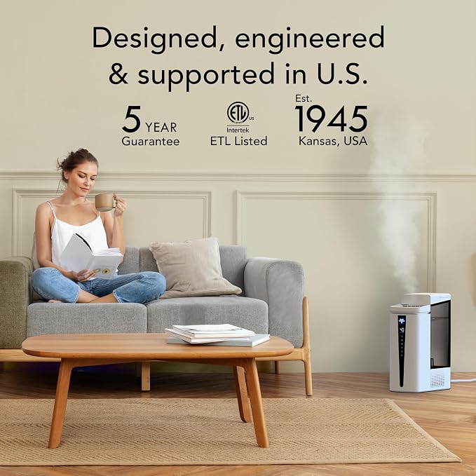 MISTIC 8 Whole Room Ultrasonic Humidifier, Top-Fill, Aromatherapy, 2-Gallon Tank, 3-Gallon Output, Warm or Cool Mist