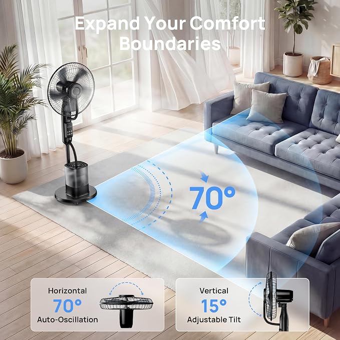 Misting Fan, 2026 Upgraded 4L Large Water Tank Mister Cooling Fan, 5 Speeds 3 Modes Misting Standing Fan, Floor Fan with