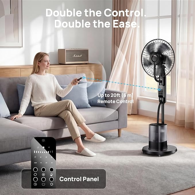 Misting Fan, 2026 Upgraded 4L Large Water Tank Mister Cooling Fan, 5 Speeds 3 Modes Misting Standing Fan, Floor Fan with