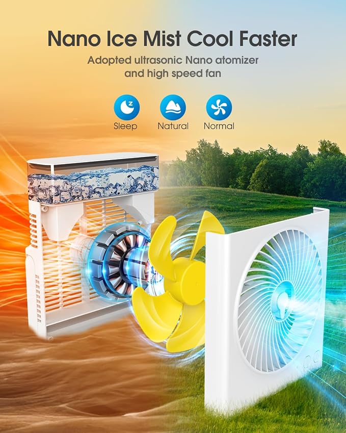 Misting Fan Portable, 8000mAh 8-Inch Rechargeable Battery Operated Fan with 600mL Water Tank, Cooling Desk Misting Fans for