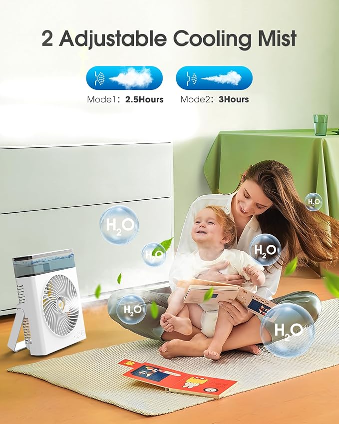 Misting Fan Portable, 8000mAh 8-Inch Rechargeable Battery Operated Fan with 600mL Water Tank, Cooling Desk Misting Fans for