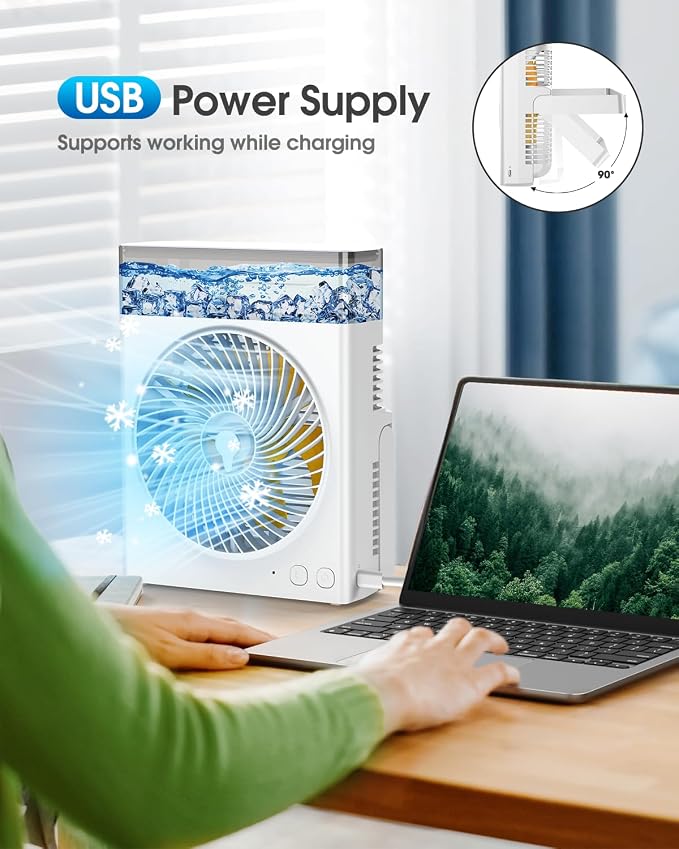 Misting Fan Portable, 8000mAh 8-Inch Rechargeable Battery Operated Fan with 600mL Water Tank, Cooling Desk Misting Fans for