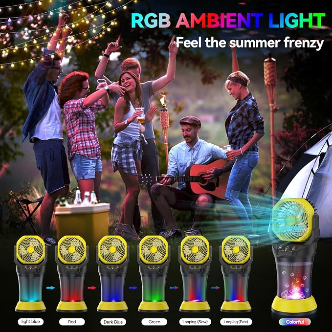 Misting Fan Portable Battery Powered with Remote Control, Camping Fan with RGB Ambient Light with 2L Bucket, alternate view 6