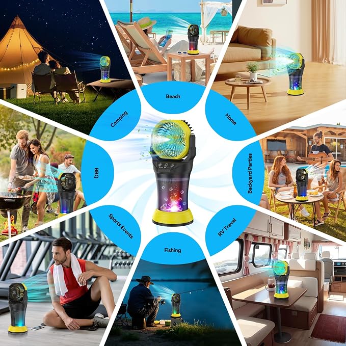 Misting Fan Portable Battery Powered with Remote Control, Camping Fan with RGB Ambient Light with 2L Bucket, alternate view 7