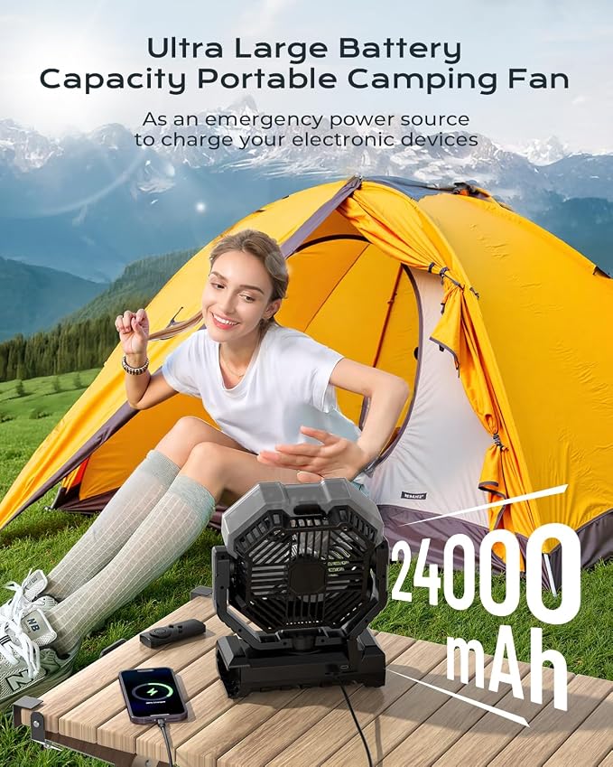 Misting Fan, Portable Camping Fans with 9oz Water Tank, 24000mAh Rechargeable Fan with 4 Speed, Battery Powered, alternate