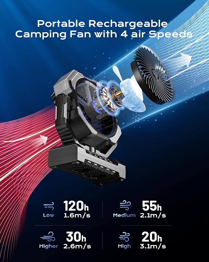 Misting Fan, Portable Camping Fans with 9oz Water Tank, 24000mAh Rechargeable Fan with 4 Speed, Battery Powered, alternate