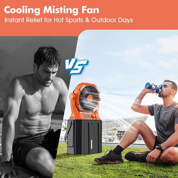 Misting Fan with Portable 6L Bucket for Outdoor Patios, 20000mAh Rechargeable Mister Fan for Camping with LED, alternate view