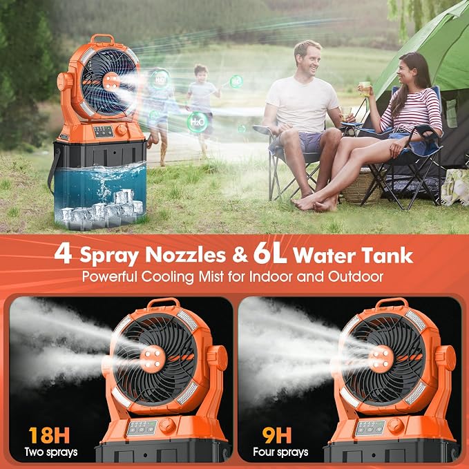 Misting Fan with Portable 6L Bucket for Outdoor Patios, 20000mAh Rechargeable Mister Fan for Camping with LED, alternate view