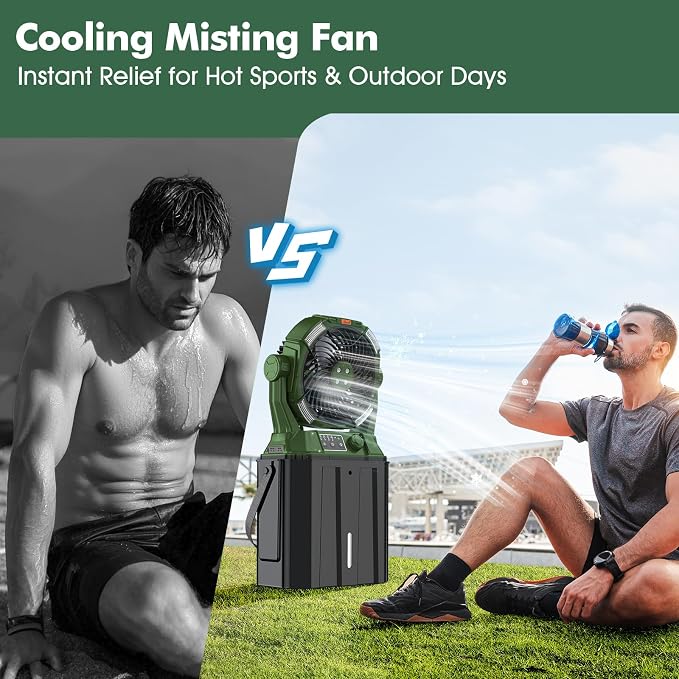 Misting Fan with Portable 6L Bucket for Outdoor Patios, 20000mAh Rechargeable Mister Fan for Camping with LED, alternate view