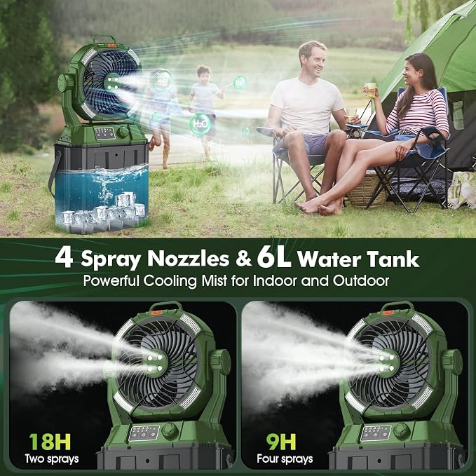 Misting Fan with Portable 6L Bucket for Outdoor Patios, 20000mAh Rechargeable Mister Fan for Camping with LED, alternate view
