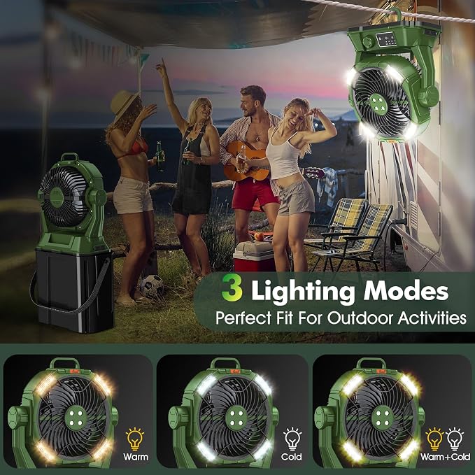 Misting Fan with Portable 6L Bucket for Outdoor Patios, 20000mAh Rechargeable Mister Fan for Camping with LED, alternate view