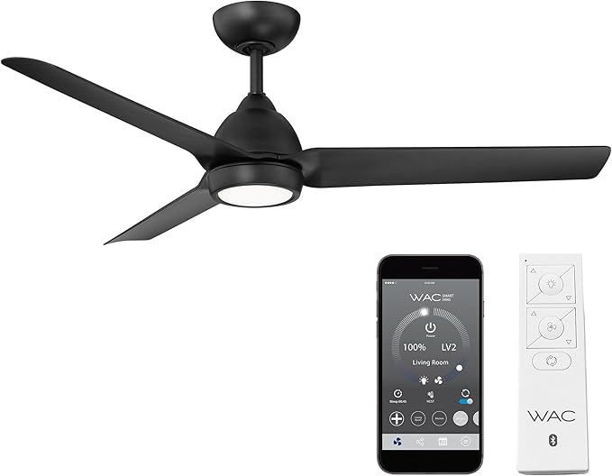 Mocha Indoor/Outdoor 3-Blade Smart Compatible Ceiling Fan 54in Matte Black with 3000K LED Light Kit and Remote Control with