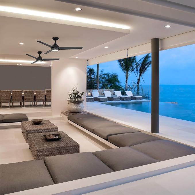 Mocha Indoor/Outdoor 3-Blade Smart Compatible Ceiling Fan 54in Matte Black with 3000K LED Light Kit and Remote Control with