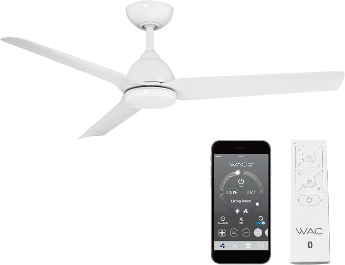 Mocha Indoor/Outdoor 3-Blade Smart Compatible Ceiling Fan 54in Matte White with Remote Control and Wall Cradle. Works with