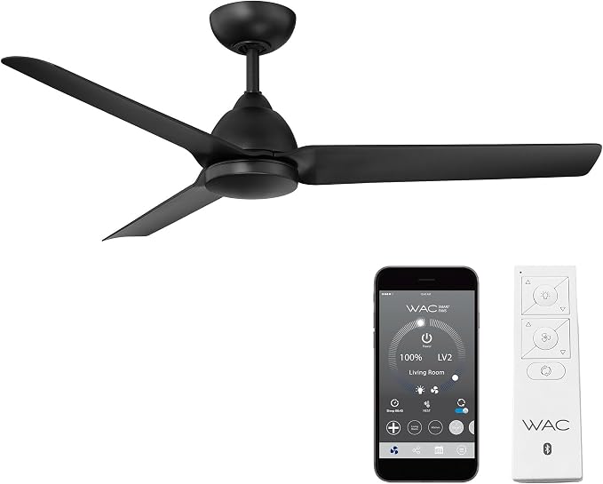 Mocha Indoor/Outdoor 3-Blade Smart Compatible Ceiling Fan 54in Matte Black with Remote Control and Wall Cradle. Works with