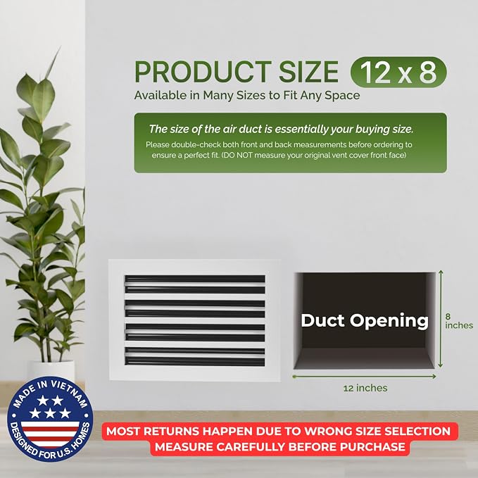 Modern Air Vent Cover 12x8 (Duct Opening) - Decorative White Aluminum Linear Slot Diffuser for Wall, Ceiling, Floor Register