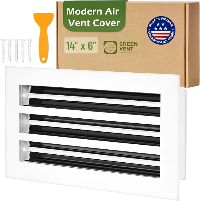 Modern Air Vent Cover 14x6 (Duct Opening) - Decorative White Aluminum Linear Slot Diffuser for Wall, Ceiling, Floor Register
