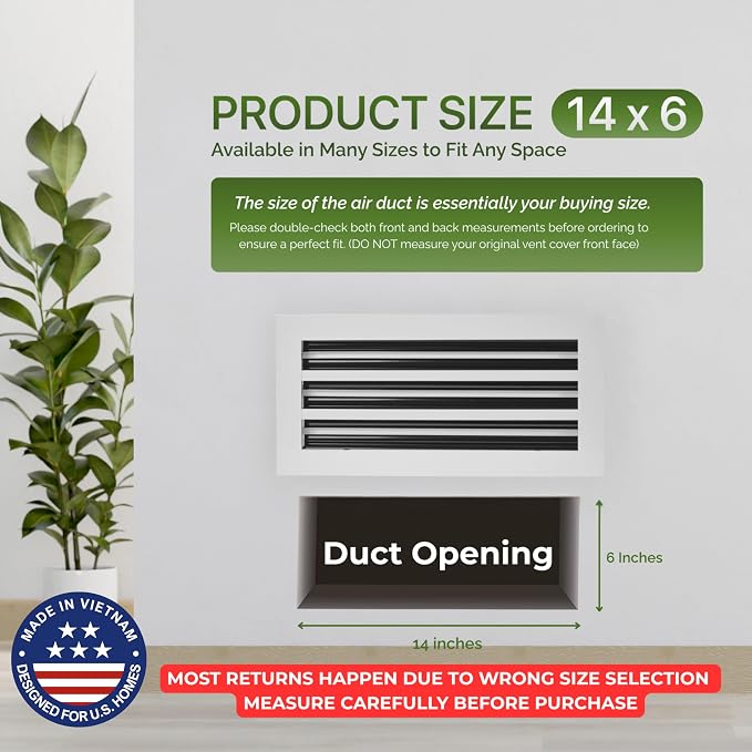 Modern Air Vent Cover 14x6 (Duct Opening) - Decorative White Aluminum Linear Slot Diffuser for Wall, Ceiling, Floor Register