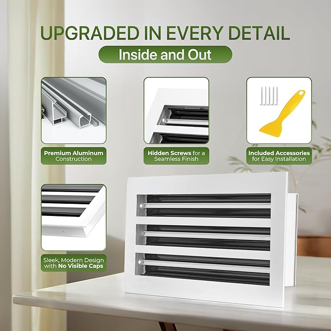 Modern Air Vent Cover 14x6 (Duct Opening) - Decorative White Aluminum Linear Slot Diffuser for Wall, Ceiling, Floor Register