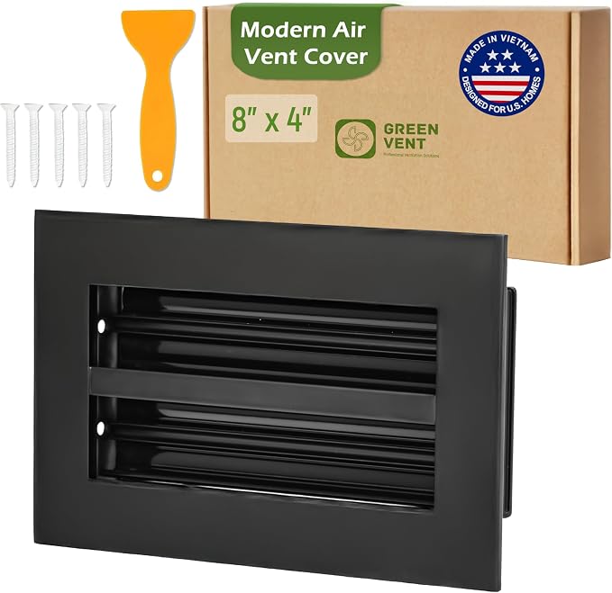 Modern Air Vent Cover 8x4 (Duct Opening) - Decorative Black Aluminum Linear Slot Diffuser for Wall, Ceiling, Floor Register