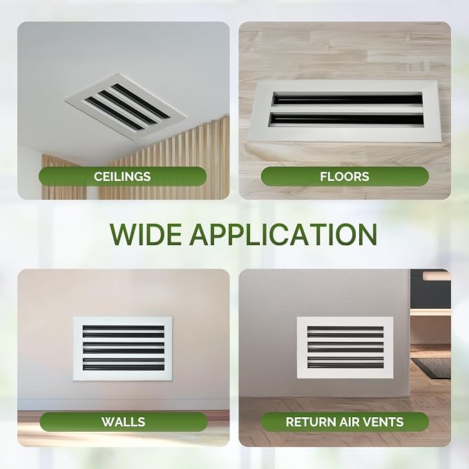 Modern Air Vent Cover 8x4 (Duct Opening) - Decorative Black Aluminum Linear Slot Diffuser for Wall, Ceiling, Floor Register