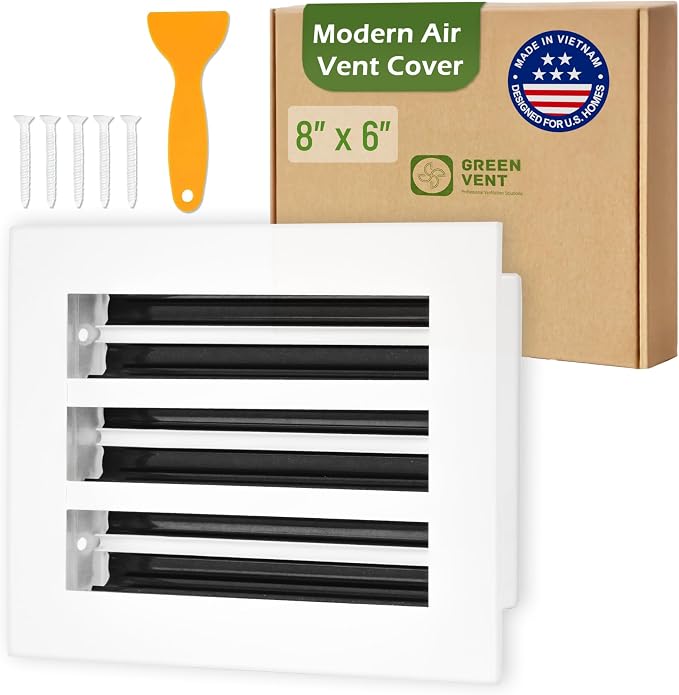 Modern Air Vent Cover 8x6 (Duct Opening) - Decorative White Aluminum Linear Slot Diffuser for Wall, Ceiling, Floor Register