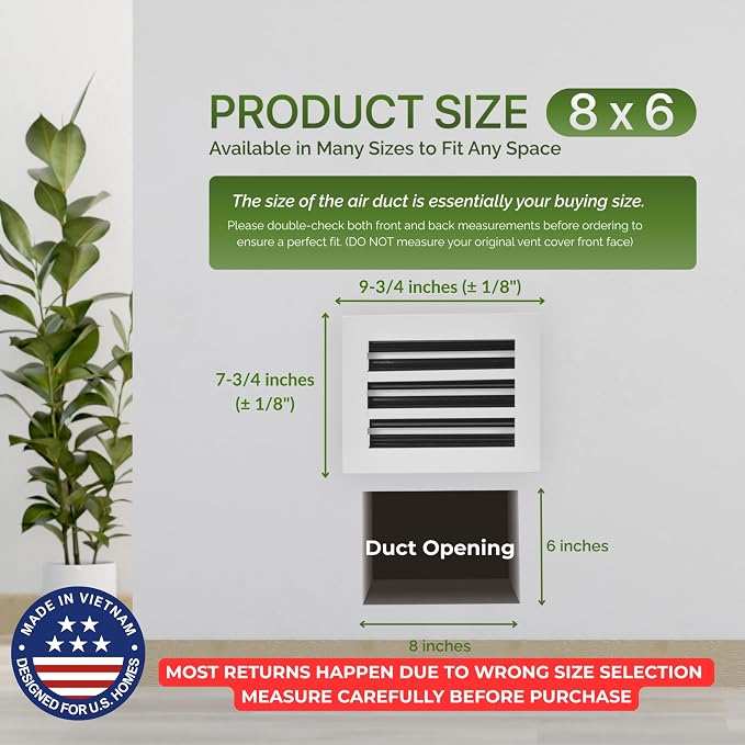 Modern Air Vent Cover 8x6 (Duct Opening) - Decorative White Aluminum Linear Slot Diffuser for Wall, Ceiling, Floor Register