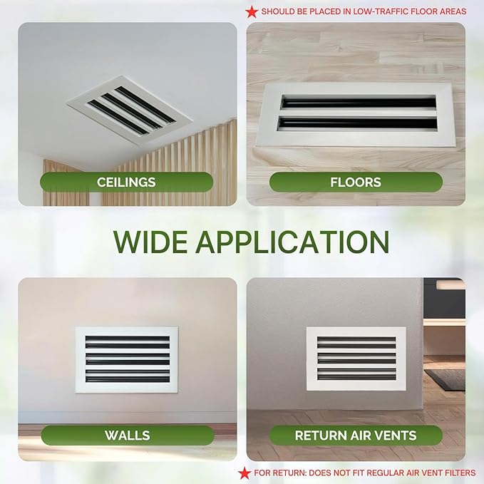 Modern Air Vent Cover 8x6 (Duct Opening) - Decorative White Aluminum Linear Slot Diffuser for Wall, Ceiling, Floor Register