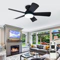 Modern Ceiling Fan with Light: 35-Inch Black Small Fans for Bedroom Indoor Outdoor - Dimmable Low Profile
