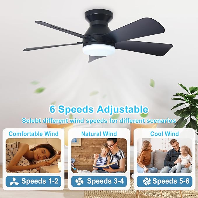 Modern Ceiling Fan with Light: 35-Inch Black Small Fans for Bedroom Indoor Outdoor - Dimmable Low Profile, alternate view 4