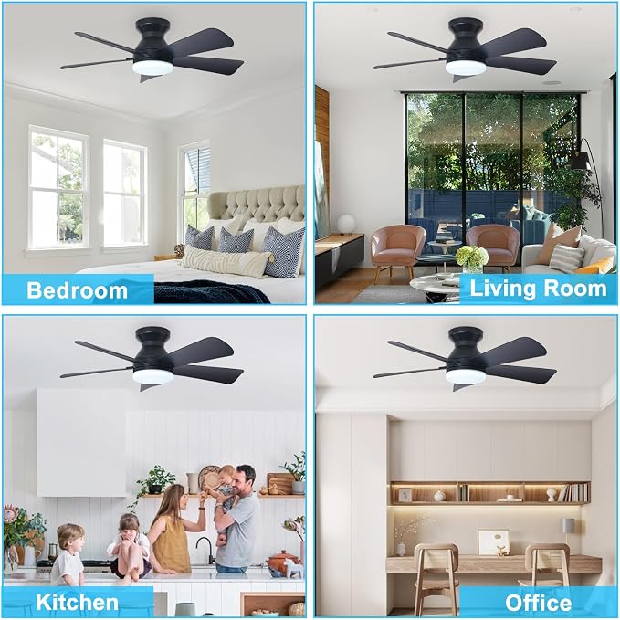 Modern Ceiling Fan with Light: 35-Inch Black Small Fans for Bedroom Indoor Outdoor - Dimmable Low Profile, alternate view 8