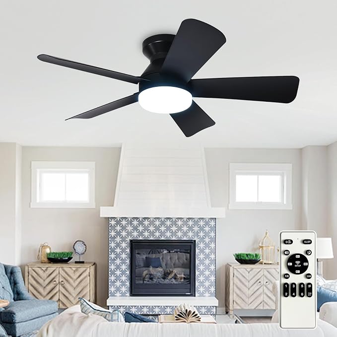 Modern Ceiling Fan with Light: 35-Inch Black Small Fans for Bedroom Indoor Outdoor - Dimmable Low Profile, alternate view 9