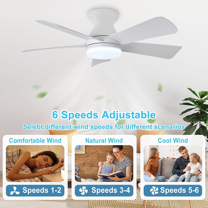 Modern Ceiling Fan with Light: 35-Inch White Small Fans for Bedroom Indoor Outdoor - Dimmable Low Profile, alternate view 4