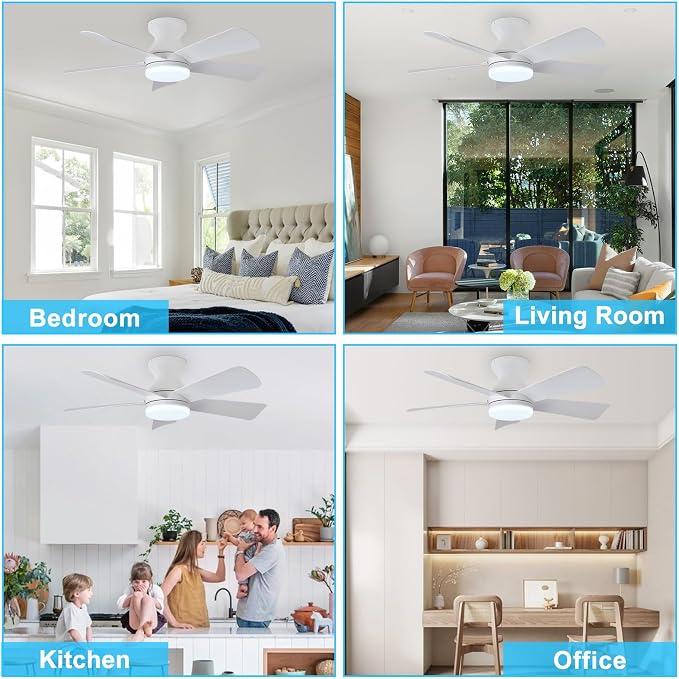 Modern Ceiling Fan with Light: 35-Inch White Small Fans for Bedroom Indoor Outdoor - Dimmable Low Profile, alternate view 8