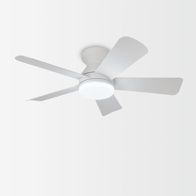 Modern Ceiling Fan with Light: 35-Inch White Small Fans for Bedroom Indoor Outdoor - Dimmable Low Profile, alternate view 9
