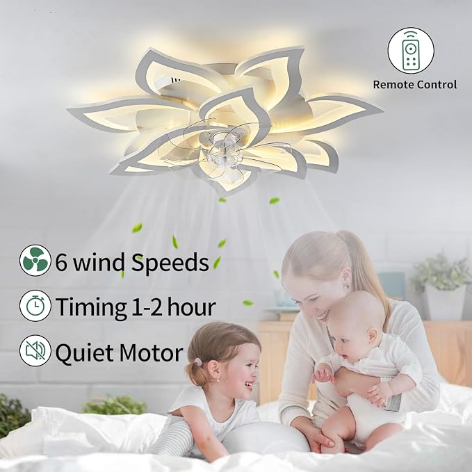 Modern Ceiling Fan with Light and Remote, Low Profile Ceiling Fans with Lights, 32 Inch Flush Mount Ceiling Fan with 3 Light