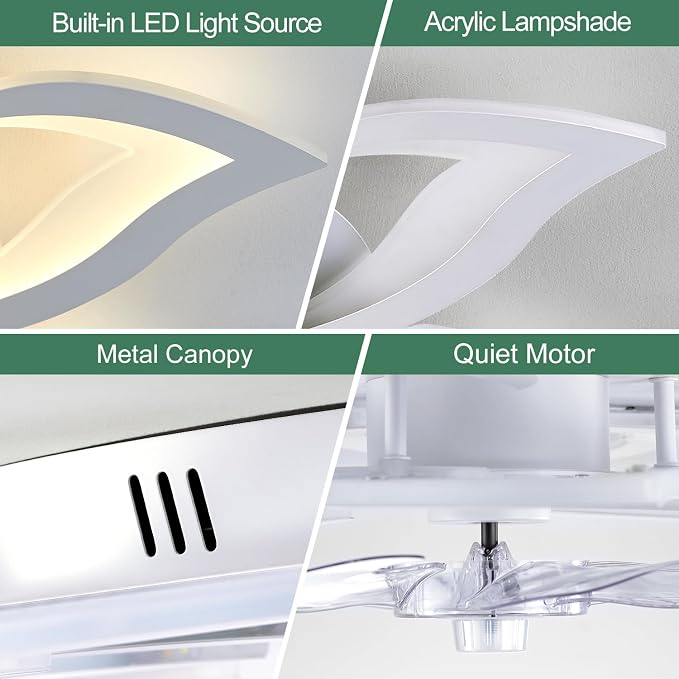 Modern Ceiling Fan with Light and Remote, Low Profile Ceiling Fans with Lights, 32 Inch Flush Mount Ceiling Fan with 3 Light